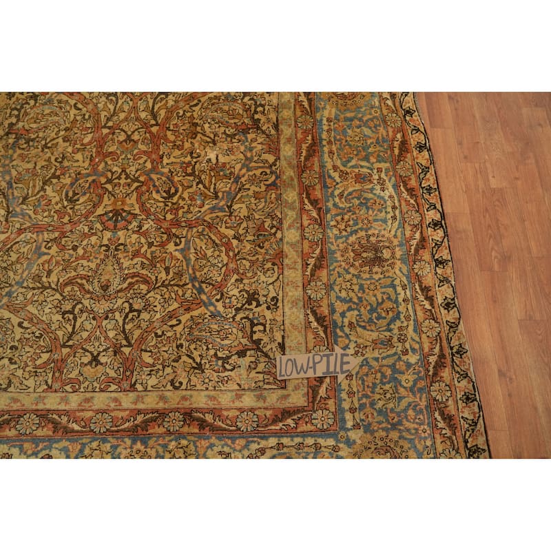 Hand Knotted Oriental 100% Wool Carpet Traditional All-Over Yellow & Gold Tabriz Area Rug - 13' 0'' X 9' 11''