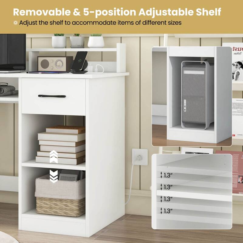 Costway White Computer Desk with Charging Station Drawer Removable & - See Details