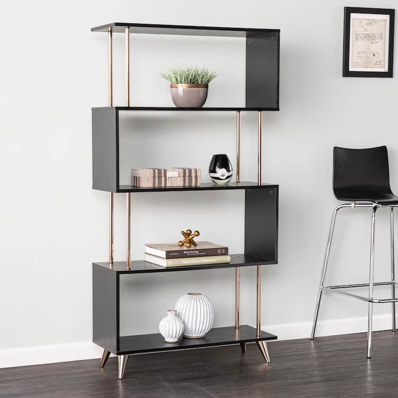 SEI Furniture Brinton 5-Shelf Etagere Bookcase with Gold Accents - Black/Champagne