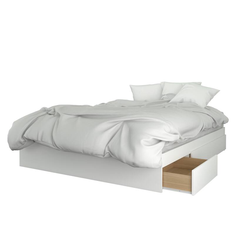 Nexera Storage Bed with Headboard, White and Walnut