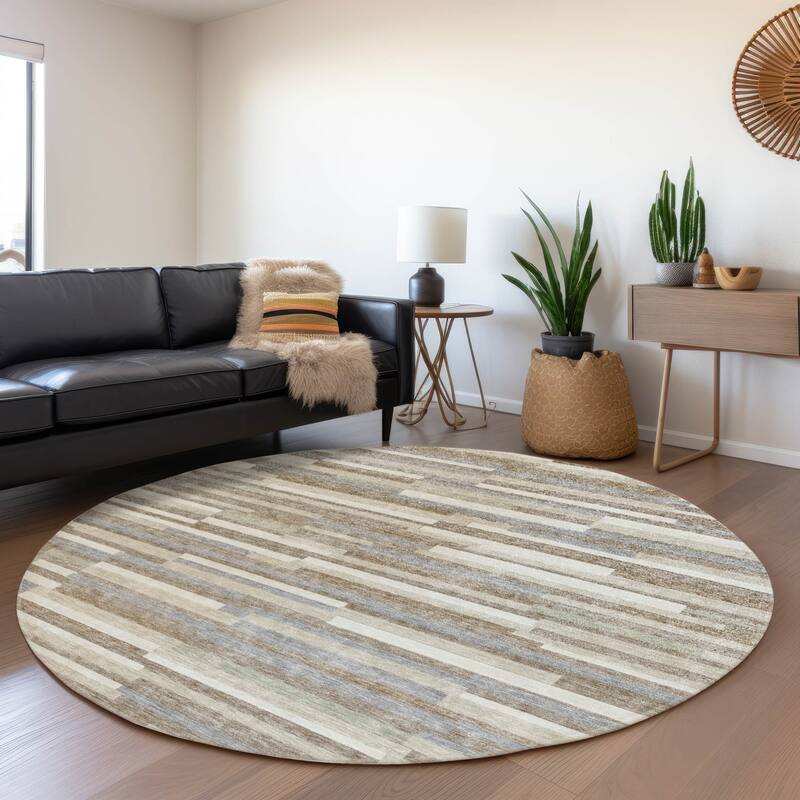 Premium Washable Super Soft Geo Stripes Mayfield Rug - Taupe - 8' x 8'