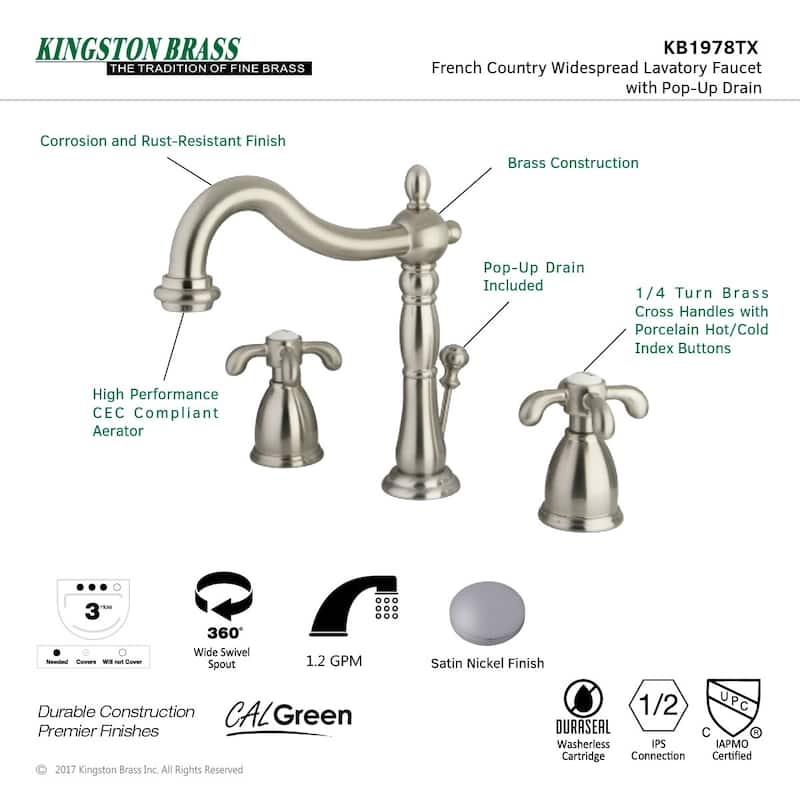 Kingston Brass French Country Centerset Bathroom Faucet - Free Pop Up