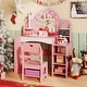 preview thumbnail 5 of 8, Gymax Kids Vanity Desk w/Mirror & Lights Princess Pretend Play Makeup