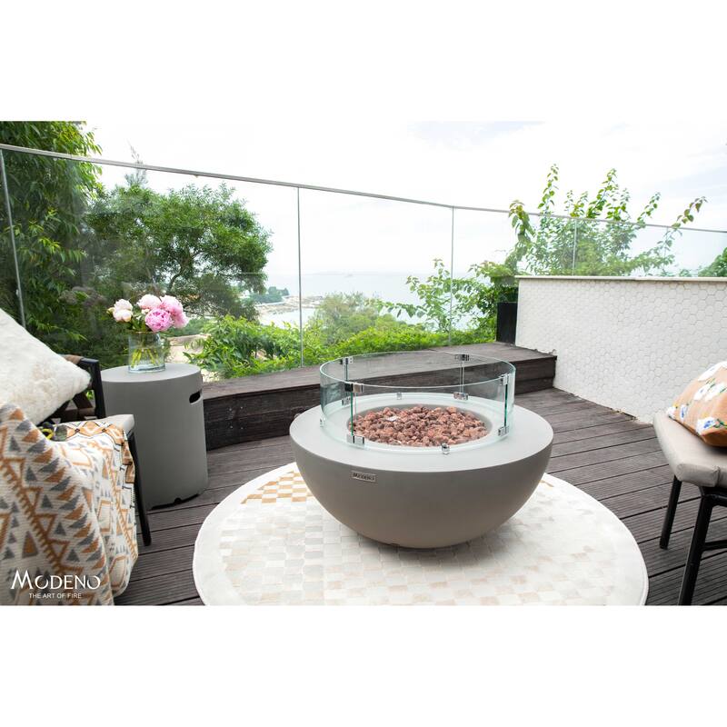 Modeno Roca 50,000 BTU Light Grey Concrete Natural Gas Fire Table with Lava Rocks & Cover - 34 x 34 x 15