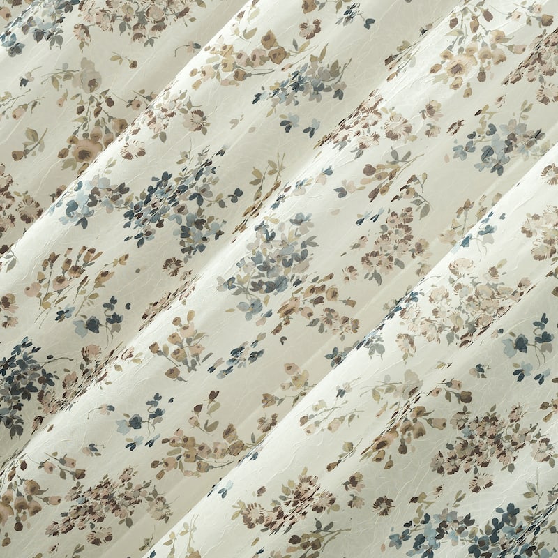 No. 918 Alethea Floral Print Crushed Voile Sheer Rod Pocket 1-Piece Curtain Panel, Single Panel