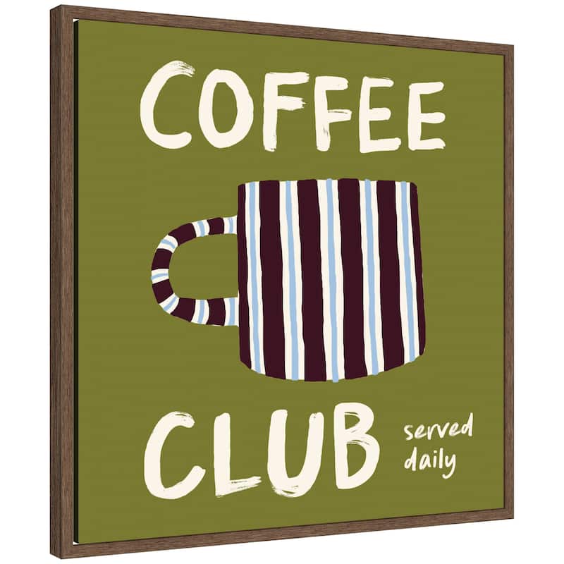 Kate and Laurel Coffee Club Kitchen Sage Green by Lucky Guava Framed Canvas Wall Art Print - 22x22