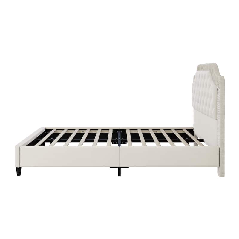Queen Size Velvet Upholstered Bed with Tufted Headboard & Wood/Metal Frame (600lb Capacity)
