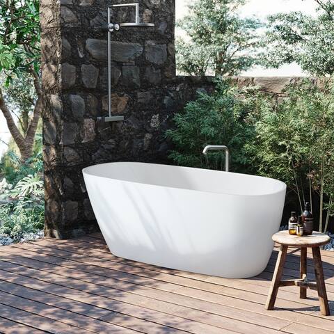 Mokleba 59" Acrylic Slipper Freestanding Bathtub in Glossy White Soaking Tub