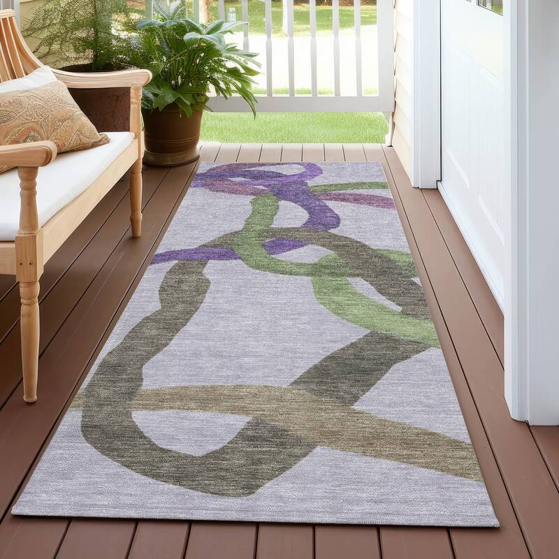 Machine Washable Indoor/ Outdoor Abstract Links Chantille Rug - Lavender - 2'3" x 7'6"