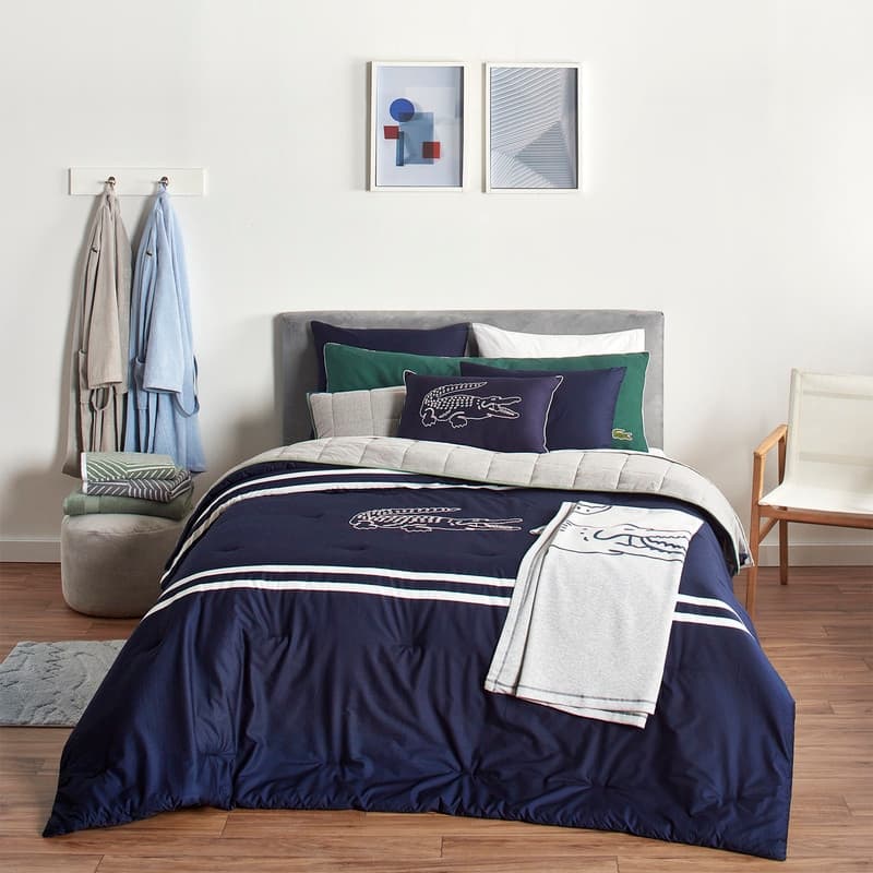 Lacoste Embroidered Big Croc 3-Piece Cotton Comforter Set - King - Navy