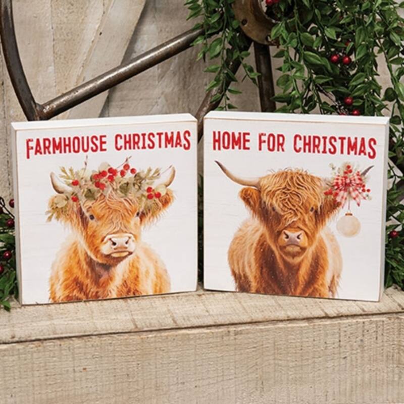 Farmhouse Christmas Box Sign Set Home and Farm - 2 Asstd. - 8" x 1.50" x 8"