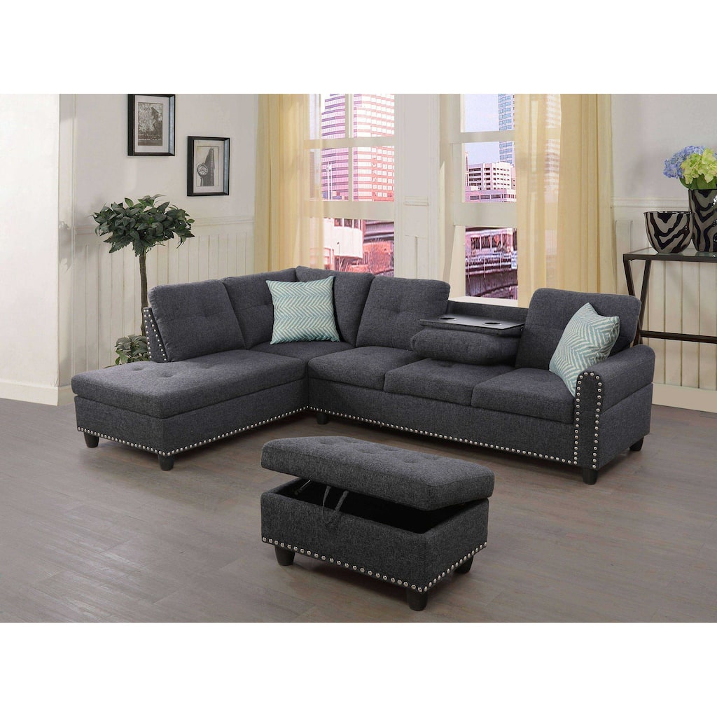Spacious Left Hand Facing Sofa Chaise with Ottoman, Perfect for Modern Living Room