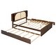preview thumbnail 7 of 11, Queen Rattan Headboard Bed Frame with Storage Drawers and Pull-Out Trundle, Elegant Design, Durable Slat Support, Walnut