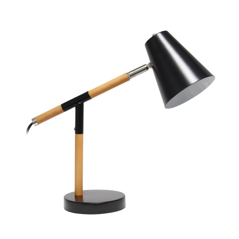 15.5" Nordic Adjustable Wood Arm Desk Lamp, Modern Table Light , Office, Bedroom, Living Room - 16.75” x 5.50” x 15.50” - Matte Black