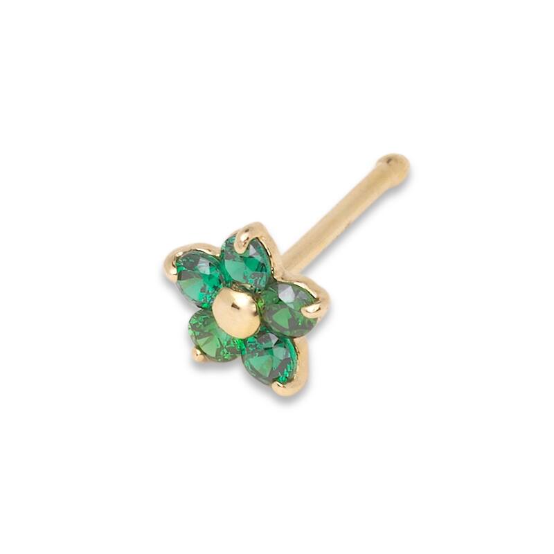 Curata Solid 14k Yellow Gold Purple, Green, Red, Pink or Blue Cubic Zirconia 3mm Flower Nose stud