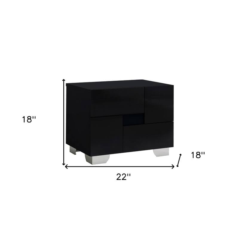 Wood Mirrored Modern Nightstand with 2 Drawers and Metal Handles