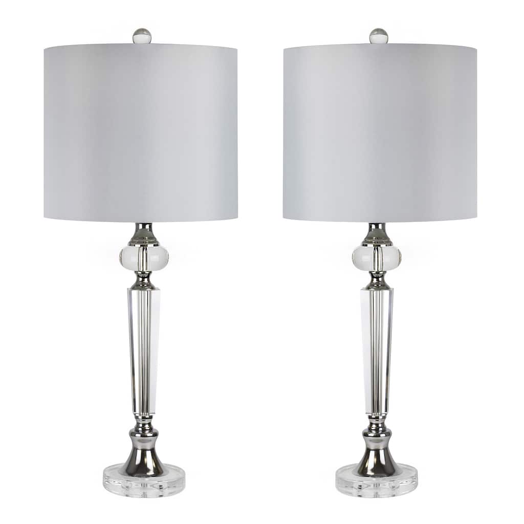 Torch 28.5" Clear Crystal Table Lamp W/ Silk-Like Drum Shade