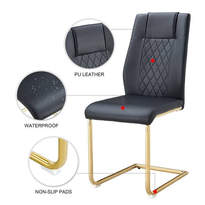 Faux Leather Dining Room Chairs with Upholstered Seat, Modern Kicthen Chairs Armless Accent Chairs with Metal Legs, Set of 4