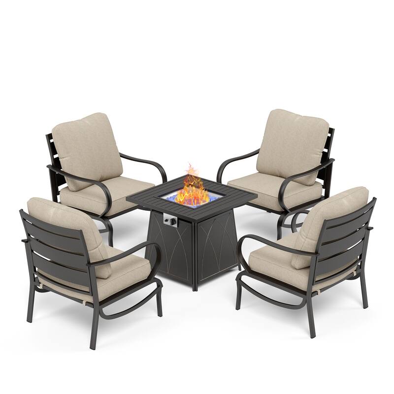 MAISON ARTS Patio Conversation Set 5 Pieces with 28'' Gas Fire Pit Table