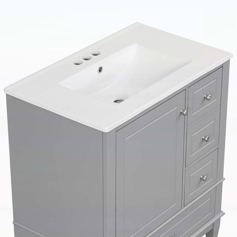 Freestanding Vanity Set with Shelf and Three Drawers,Soft Close Door