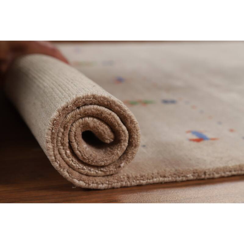 Tribal Gabbeh Indian Foyer Rug Handmade Beige Silk Carpet - 3'1"x 4'11"