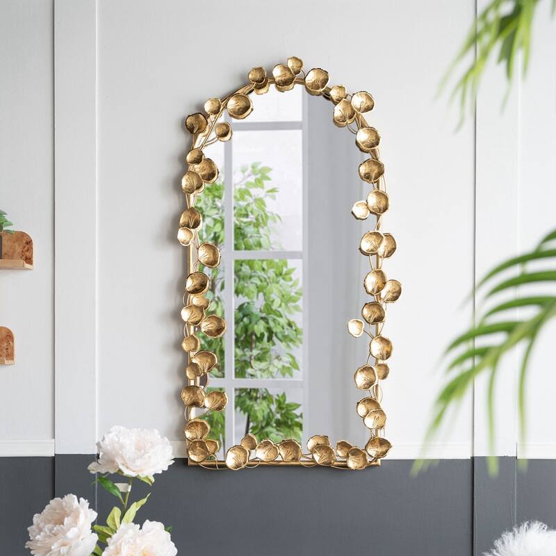 51.5" x 29" Full Length Arched Wall Mirror with Golden Leaf Accents