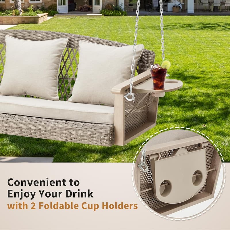 3-Seat Outdoor Porch Swing with Cushions, 900 LBS Capacity, Hanging Chains for Deck, Backyard, Lawn
