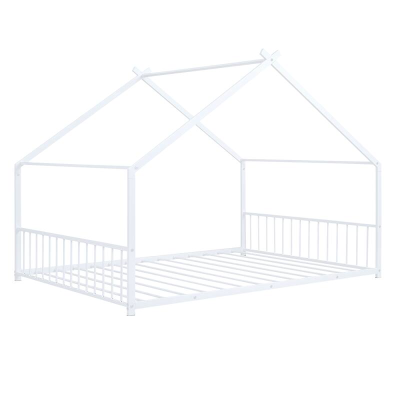 Metal House Bed - White - Full