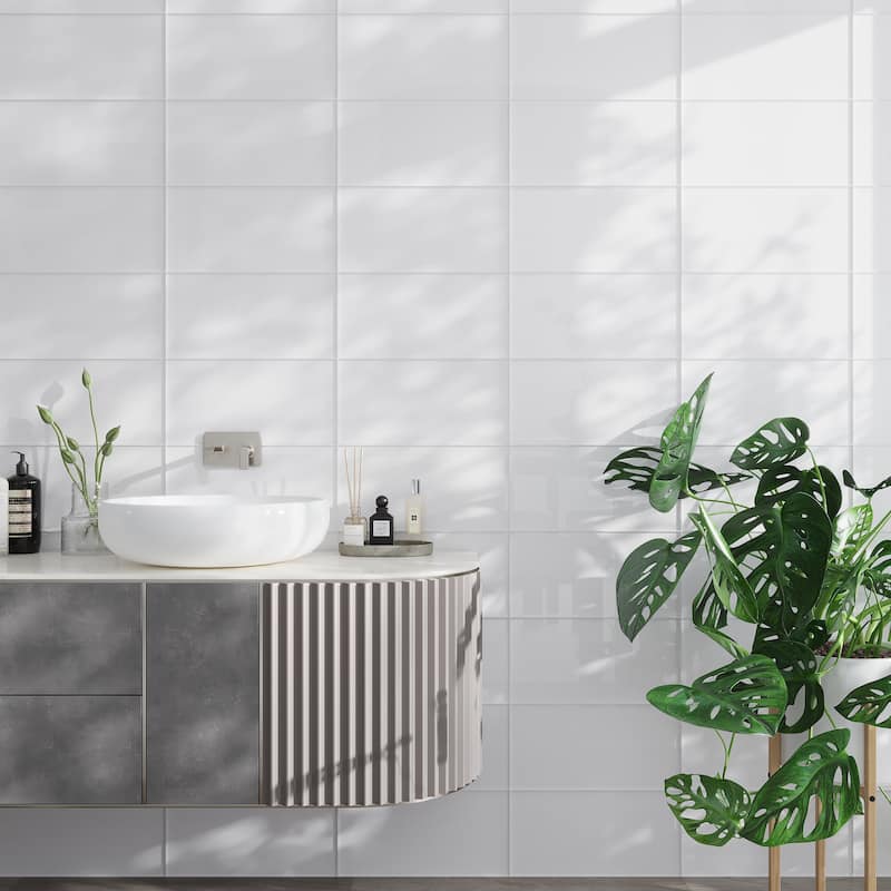 Apollo tile 8" x 16" Colorway Glossy White Glass Tile (13.33 sq ft/case) - 15 Pack