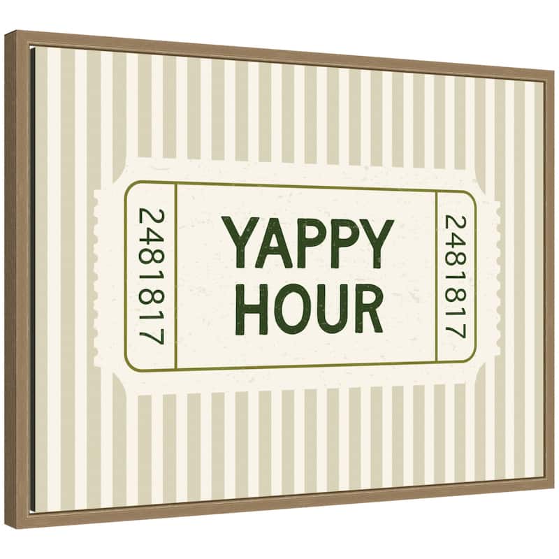 Kate and Laurel Yappy Hour Ticket Sage Green Wall by Lucky Guava Framed Canvas Wall Art Print - 18x24