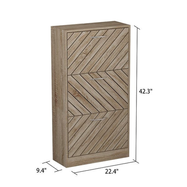 Timechee 12 Pair Shoe Storage Cabinet with 2 Drawers, Wood Color