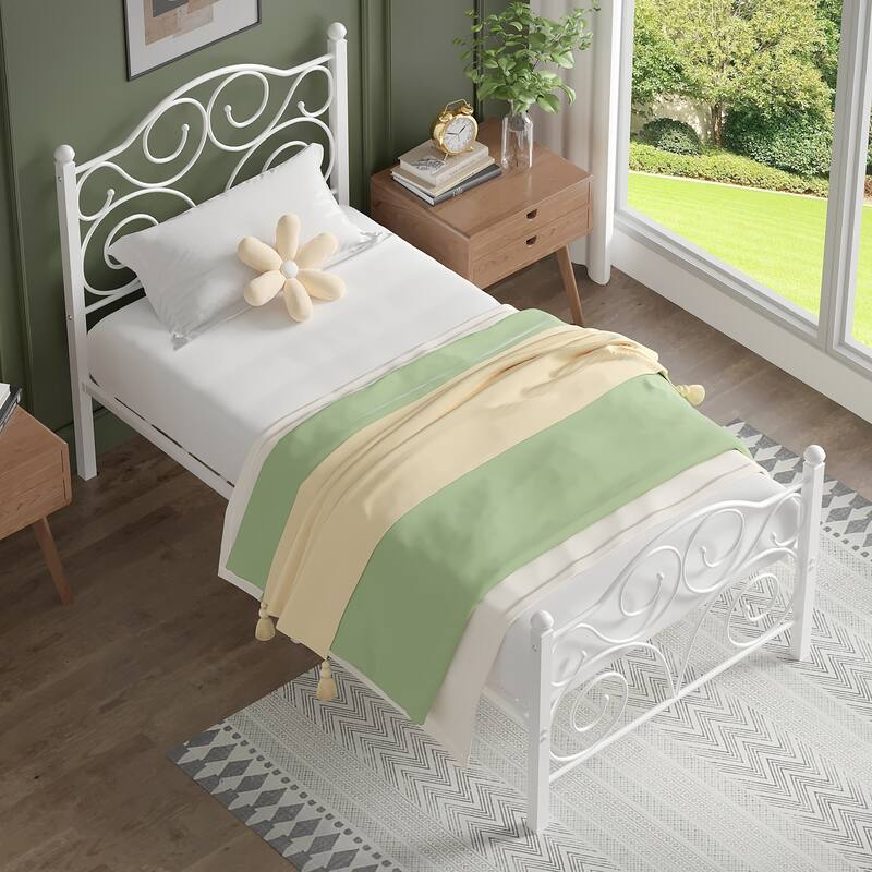 VECELO Twin Size Bed Frame with Headboard and Footboard, Heavy Duty Metal Slat Support