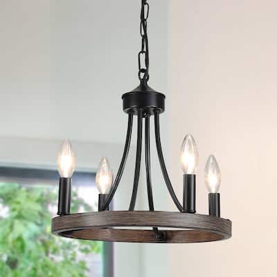 4 - Light Wagon Wheel Chandelier for Living Room Dining Room Kitchen - N/A