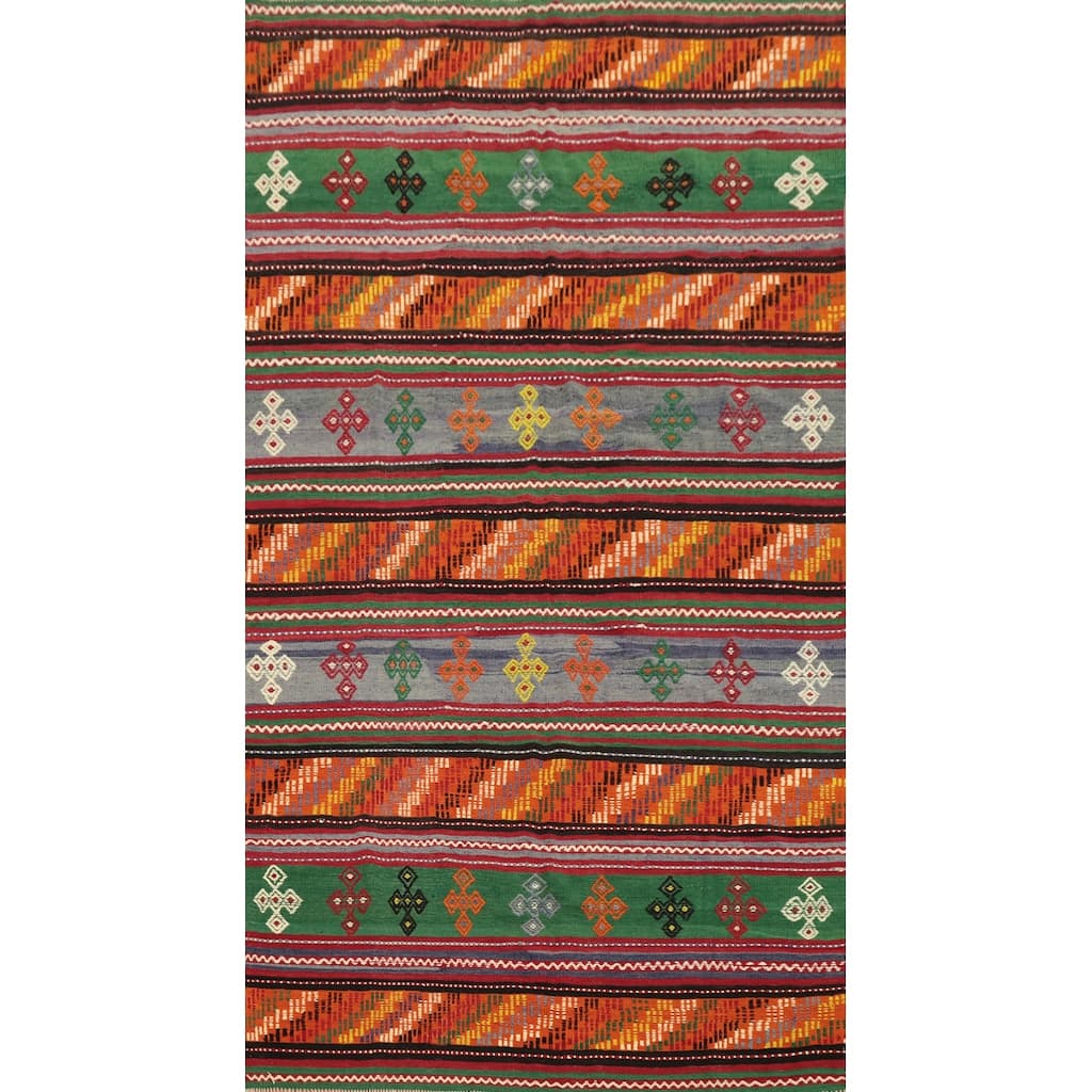 Hand Woven Oriental 100% Wool Carpet Southwestern Tribal Multi-Colored Kilim Area Rug - 9' 5'' X 5' 2''