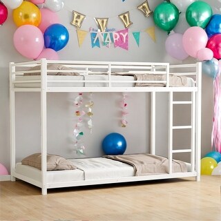 Metal Twin over Twin Bunk Bed with Safety Guardrail