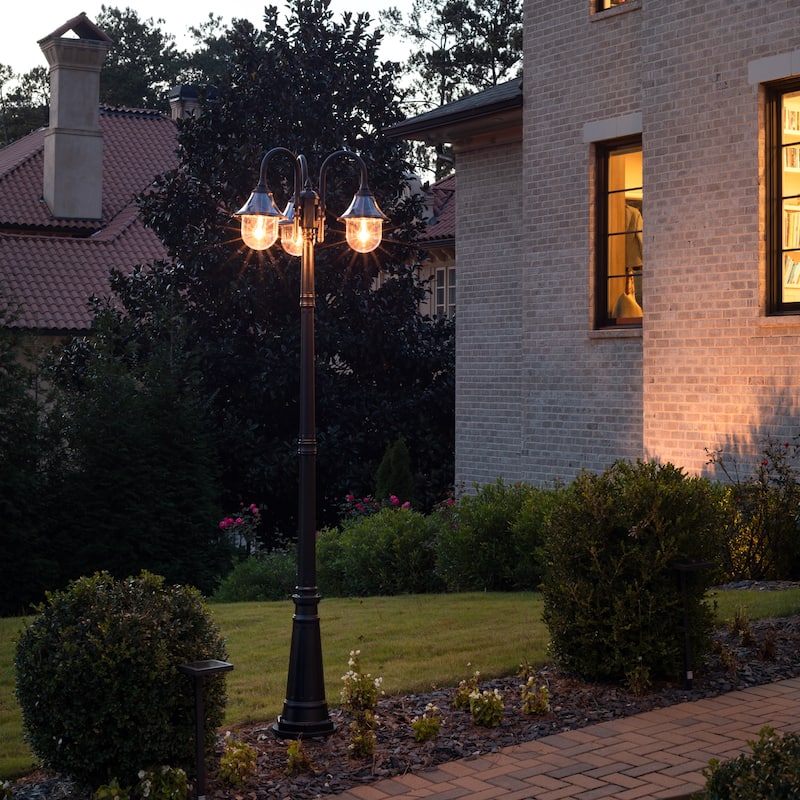 Gama Sonic Orion 3-Light Black Aluminum Modern Solar Lamp Post Light - N/A
