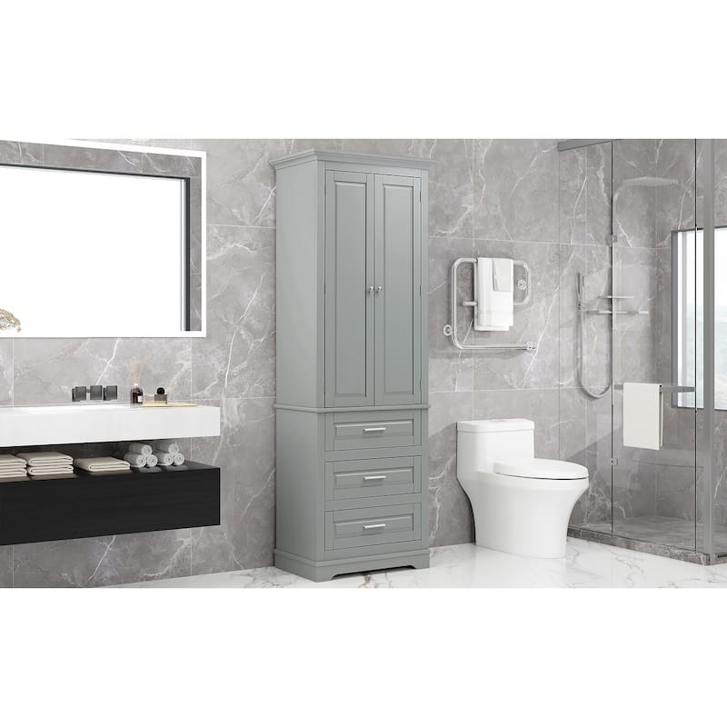 Roomfitters Tall Storage Cabinet with 3 Drawers for Bathroom or Office Freestanding Painted MDF Frame