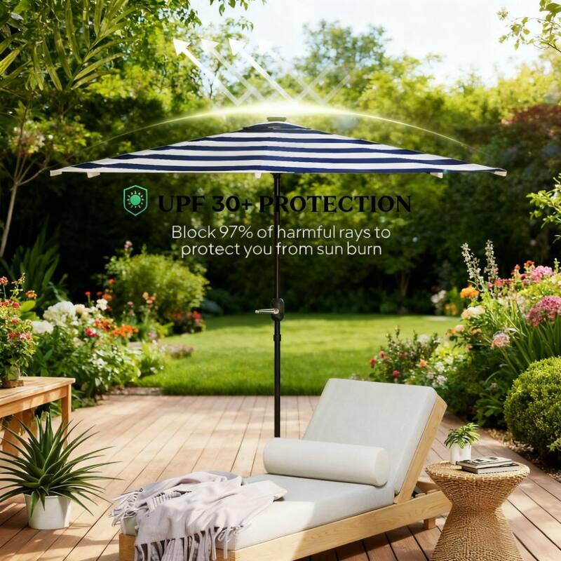 GDFStudio Outdoor Ilyra Polyester Half Patio Umbrella with Solar LED Lights and Steel Pole