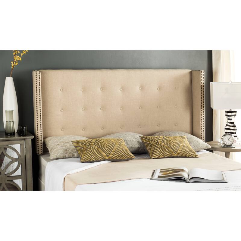 SAFAVIEH Rengin Taupe Upholstered Tufted Wingback Headboard (Twin) - Hemp - Full