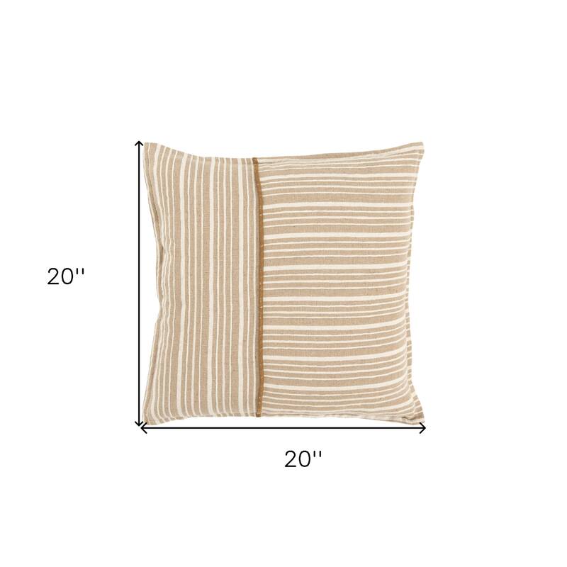 HomeRoots 20" Natural and Ivory Striped Cotton Throw Pillow