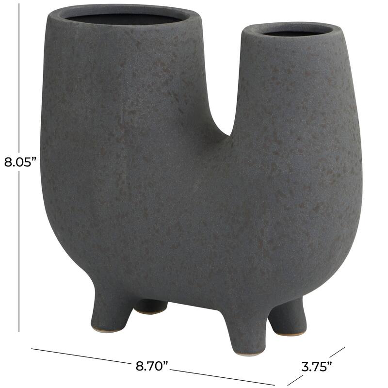 CosmoLiving by Cosmopolitan Dark Gray Ceramic U-Shaped Abstract Decorative Vase with Small Feet - 9"W, 8"H