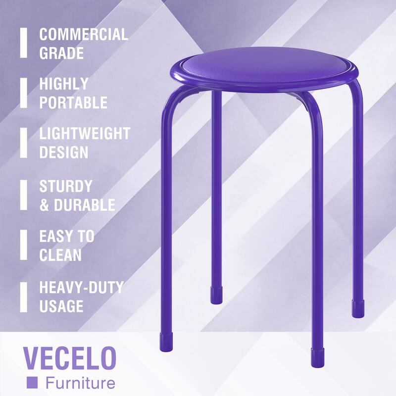 VECELO 6-Pack Stacking Stools for Living Room Backless Round Stools Set Indoor Outdoor Use with Metal Frame & Non-Slip Feet