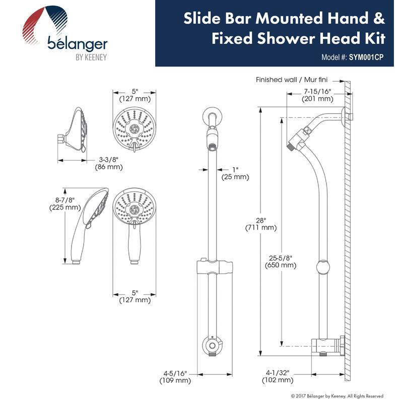 Belanger Retrofit Slide Bar Shower System, Polished Chrome