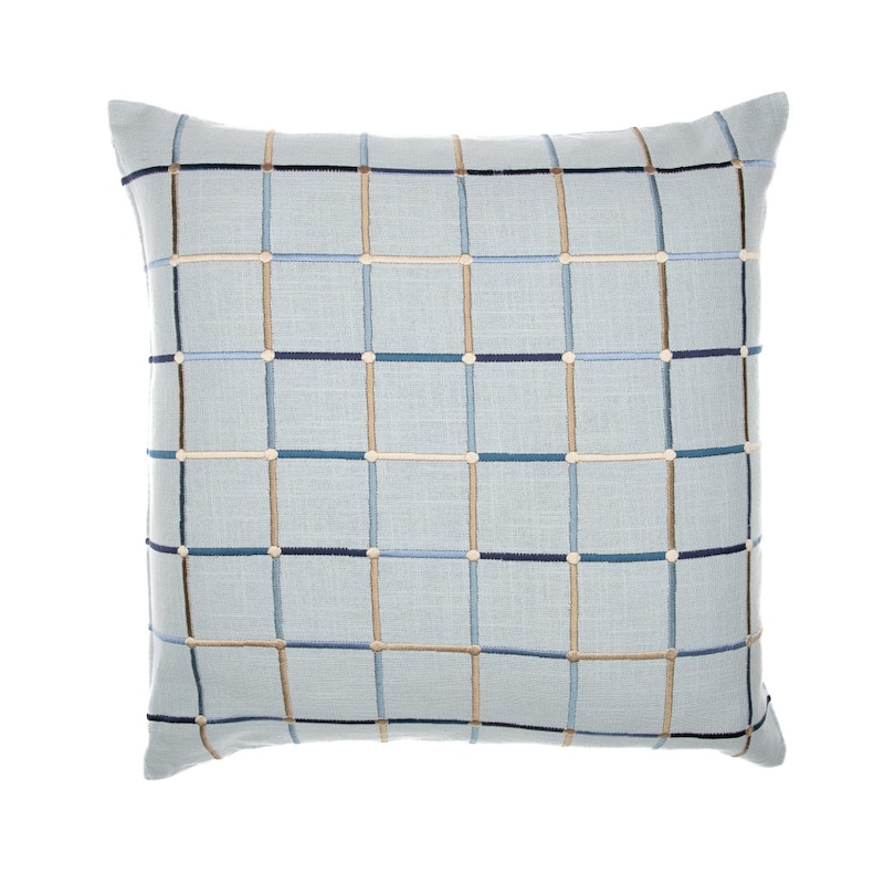 HomeRoots 24" Light Blue Check Cotton Blend Throw Pillow With Embroidery