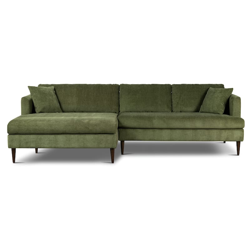 Poly & Bark Lucerne Sectional with Extra-Wide Chaise in Distressed Green Velvet - Left Facing