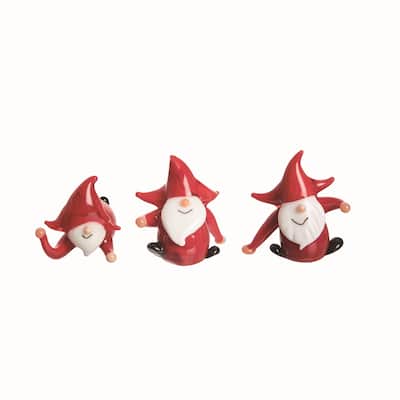 Transpac Glass Playful Cmas Gnome Figurine Set of 3 Christmas Home Decorations - Multicolor
