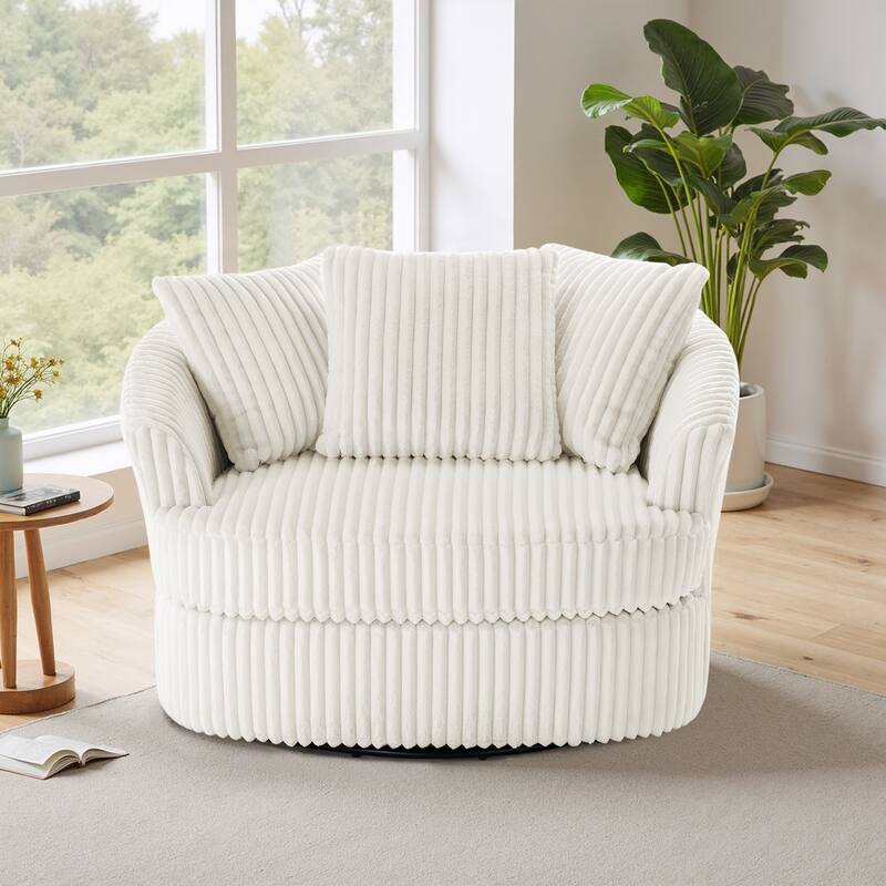 UIXE Oversize 43" Plush Corduroy Swivel Barrel Chair Comfy Accent Chair For Living Room