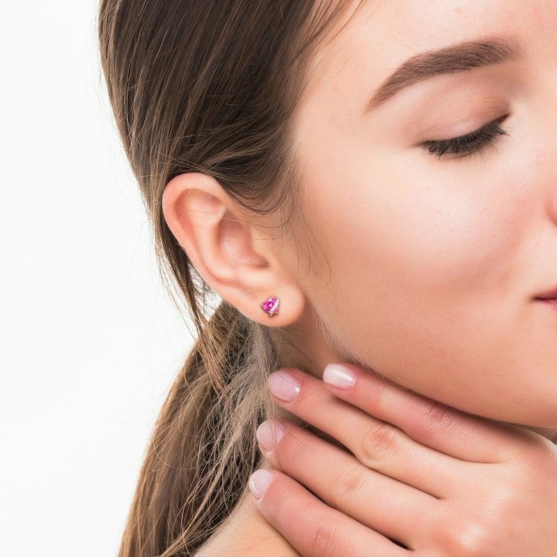 Miadora 2ct TGW Created Pink Sapphire and Diamond Accent Heart Stud Earrings in Rose Silver