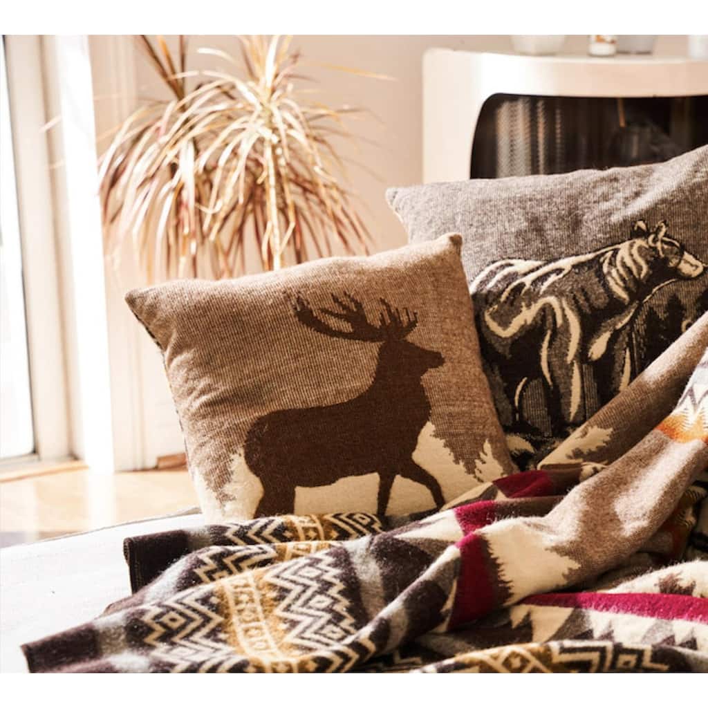 16" X 16" Brown And White Reindeer Zippered Acrylic Throw Pillow Cover