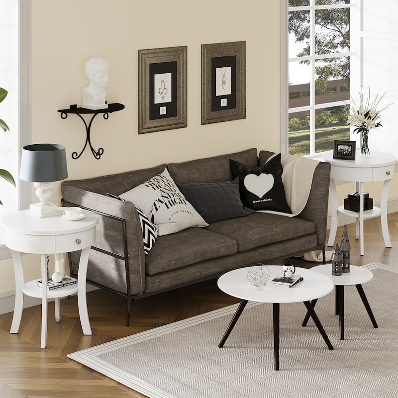 Costway 2 PCS 2-tier Side End Sofa Table Round Nightstand Bedroom - See Details